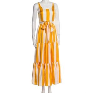 La Double J SILK maxi dress with pockets and waist tie in white and yellow XS
